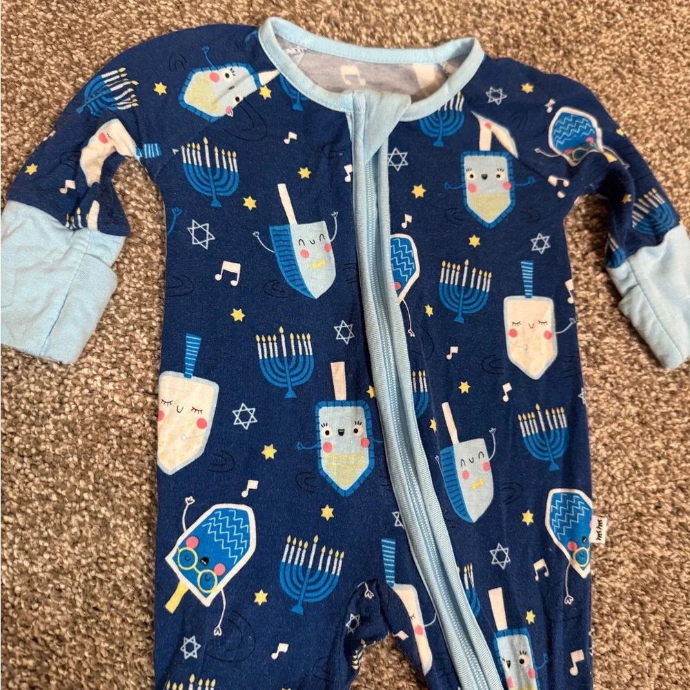 Little Sleepies Hanukkah‎ Dreidels Menorah Bamboo Zippy Preemie Blue Pajamas
